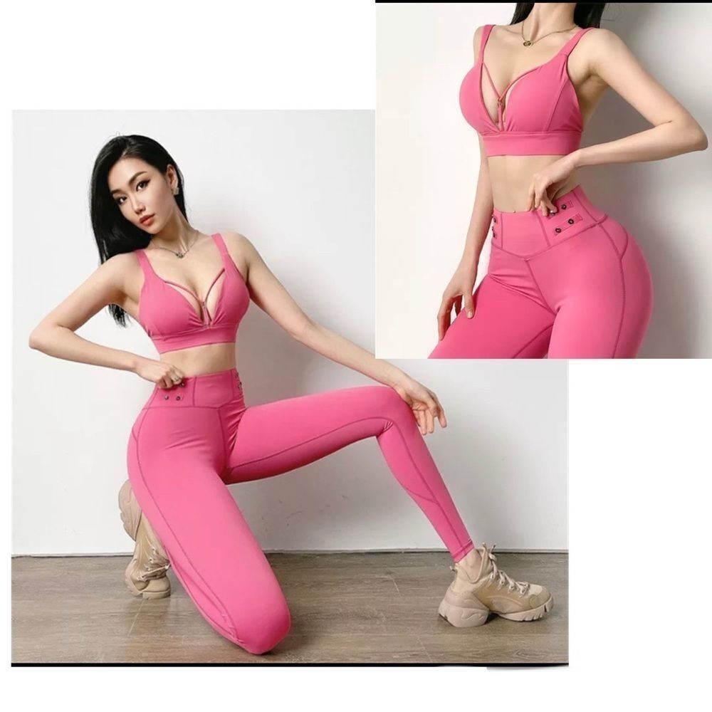 💥pink stretchy thick workout fitness yoga gym set